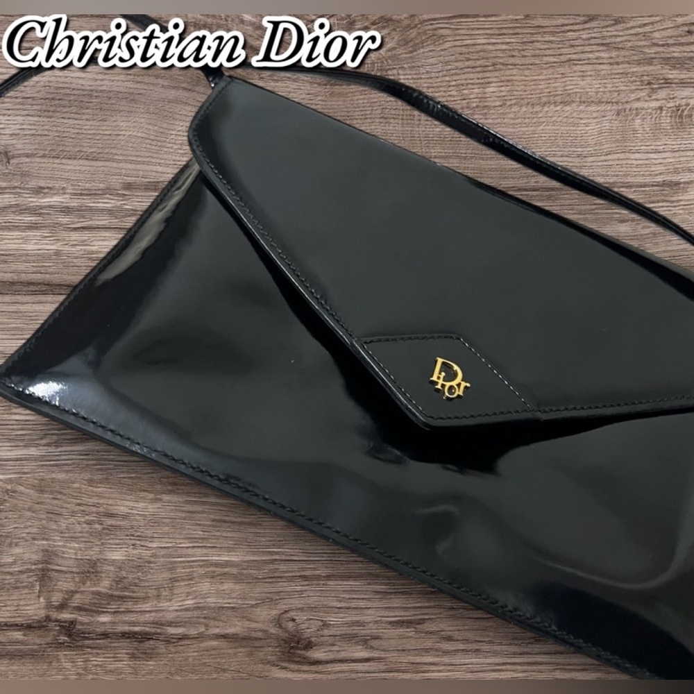 🌷SALE🌷AUTHENTIC Christian Dior Black Patent Leather Crossbody Bag/Pouchette